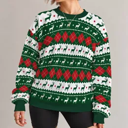 Red Green Reindeer Argyle Holiday Motif for Christmas Parties and Cozy Winter Gatherings All-over Print Knitted Sweater