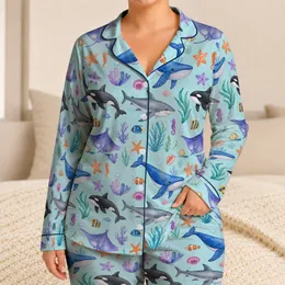 Ocean Whale Shark And Manta Ray Bedtime Comfort For Boys And Girls At Home Every Night Satin Pajamas Set