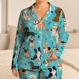 Cute Puppy Theme For Cozy Bedtime Routines, Giftable For Boys And Girls At Home Satin Pajamas Set
