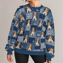 Beagle Puppy Denim Quilt Motifs for Cozy Autumn Walks and Casual Dog Lover Style All-over Print Knitted Sweater