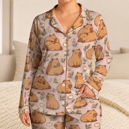 Cute Capybara Cozy Lounging Set for Girls and Kids, Giftable Home Comfort at Bedtime Satin Pajamas Set