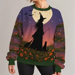 Moonlit Witch and Cat for Halloween Night Celebrations and Cozy Autumn Evening Wear All-over Print Knitted Sweater