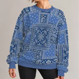 Blue Paisley Bandana Patchwork Motif for Everyday Streetwear and Casual Weekend Style All-over Print Knitted Sweater