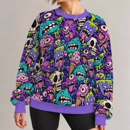 Candy-Colored Monster And Skull Motifs For Playful Weekend Streetwear And Halloween Fun All-over Print Knitted Sweater