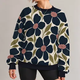 Oversized Navy Floral Botanical Motif For Relaxed Everyday Casual Style All-over Print Knitted Sweater