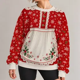 Red Holiday Apron Costume with Holly and Snowflakes for Christmas Parties and Gatherings All-over Print Knitted Sweater