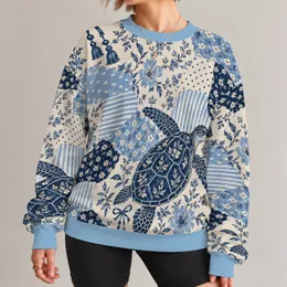 Blue Sea Turtle and Floral Patchwork for Spring Garden Strolls and Everyday Style All-over Print Knitted Sweater