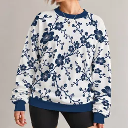 Navy Plum Blossom Motif for Spring Outings, Travel, and Everyday Wear for Women All-over Print Knitted Sweater