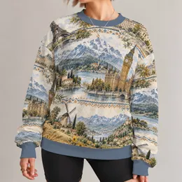 European Landmark Watercolor Scenes for Travel Days and Cozy Autumn Getaways All-over Print Knitted Sweater