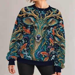 Celestial Deer, Koi Fish and Ocean Waves for Fantasy Art Lovers and Nature Fans Everyday All-over Print Knitted Sweater