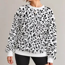 Black Vine and Leaf Motif for Relaxed Days and Travel, Botanical Style All-over Print Knitted Sweater