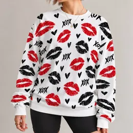 Red And Black Lipstick Kisses With Hearts For Playful Everyday Outings All-over Print Knitted Sweater