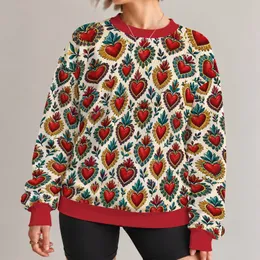 Ornate Red Hearts for Everyday Romance, Creative Outings and Bohemian Style Wear All-over Print Knitted Sweater