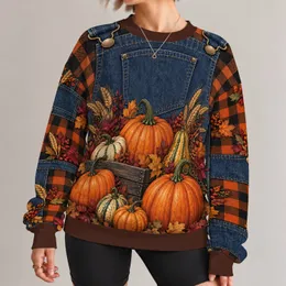 Pumpkin Patch Harvest Plaid for Thanksgiving Gatherings and Autumn Festival Celebrations All-over Print Knitted Sweater