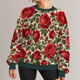 Crimson Rose And Olive Leaf Blooms For Romantic Countryside Everyday Wear All-over Print Knitted Sweater