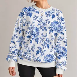 Blue Porcelain Blooms for Springtime Garden Gatherings and Elegant Everyday Wear All-over Print Knitted Sweater