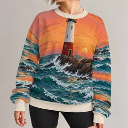 Seaside Lighthouse Sunset Coastal Scenery for Relaxed Shoreline Getaways and Travel All-over Print Knitted Sweater