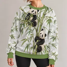 Two pandas Bamboo Stalks and leafy sprigs. Panda Pair Climbing Bamboo for Nature Lovers and All-over Print Knitted Sweater