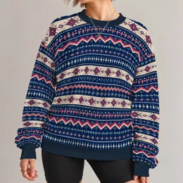 Retro Nordic Fair Isle Geometric Motifs for Cozy Winter Weekends and Everyday Wear All-over Print Knitted Sweater