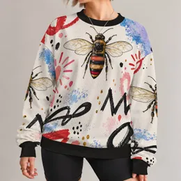 Golden Bee and Abstract Heart Motifs for Casual Streetwear and Springtime Outings All-over Print Knitted Sweater