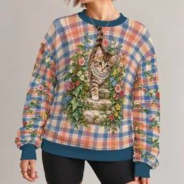 Charming Tabby Kitten on a Blooming Garden Path for Relaxed Everyday Cat Lovers All-over Print Knitted Sweater