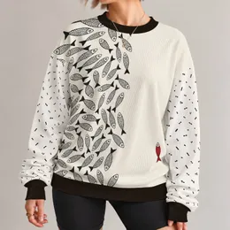 Ivory Fish Motif With Crimson Accent For Relaxed Coastal Everyday Style All-over Print Knitted Sweater