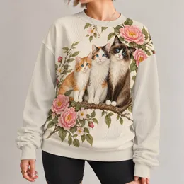 Three Cats Among Roses for Cozy Autumn Days and Cottage Garden Cat Lovers at Home All-over Print Knitted Sweater