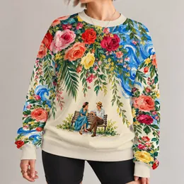 Painterly Floral Couple Scene for Creative Casual Days and Artful Everyday Wear Style All-over Print Knitted Sweater