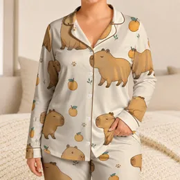 Cute Capybara And Citrus Scene For Cozy Bedtime, Lounge Days, And Kids' Gifting Ideas Satin Pajamas Set