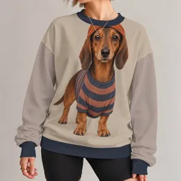 Sweet Dachshund in Striped Pullover for Cozy Everyday Dog Lover Style All-over Print Knitted Sweater