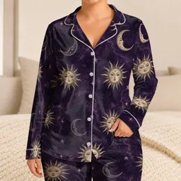 Women's Celestial Sun Moon Constellation for Relaxed Bedtime Lounging and Easy Rest Satin Pajamas Set