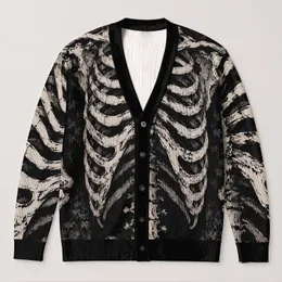 Gothic Skeleton Ribcage Bones for Alternative Everyday Layering and Halloween Style All-over Print Knitted Cardigan