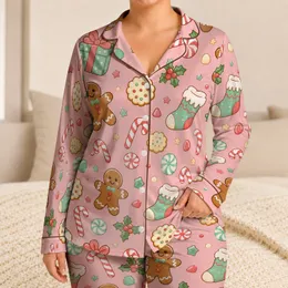 Pastel Holiday Candy Gingerbread, Candy Cane, Peppermint Cozy Winter Night Gift Idea Satin Pajamas Set