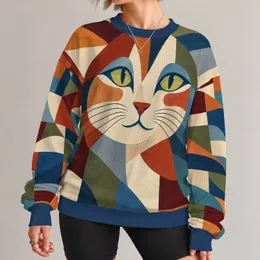 Cat Face Color Blocks for Creative Casual Style and Everyday Artistic Expression All-over Print Knitted Sweater