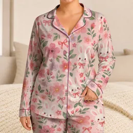 Kawaii Bunny, Blossoms and Bows for Cozy Springtime Relaxation and Sweet Gift Giving Satin Pajamas Set