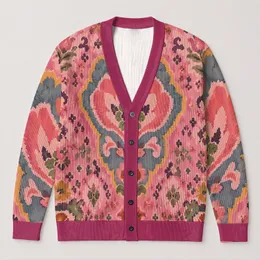 Folk Floral Heart Medallion Motif for Cozy Autumn Layering and Everyday Style for Women All-over Print Knitted Cardigan