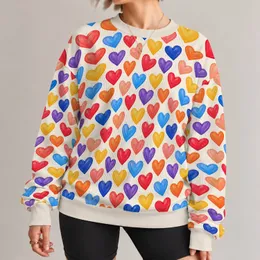 Colorful Heart Motifs for Romantic Everyday Style and Cheerful Weekend Outfits for Her All-over Print Knitted Sweater