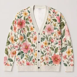 Watercolor Pink Florals for Spring Outings and Everyday Layering for Teens All-over Print Knitted Cardigan
