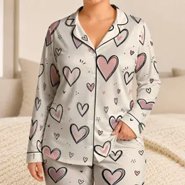 Heart Doodle Hearts For Cozy Valentine Evenings, Soft Romantic Gift For Girls At Home Satin Pajamas Set