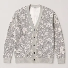 White Floral Sprigs for Soft Garden Days and Relaxed Everyday Layering All-over Print Knitted Cardigan