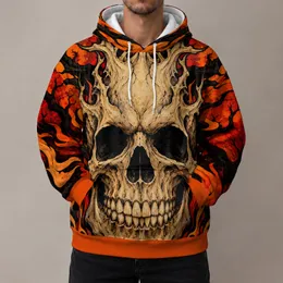 Beige Skull and Ember Flames for Halloween Nights and Autumn Outdoor Style All-over Print Hoodie (Lightweight)