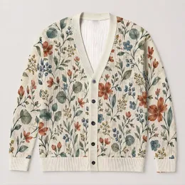 Vintage Botanical Florals for Relaxed Everyday Layering and Nature Lovers All-over Print Knitted Cardigan