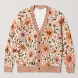 Watercolor Daisy Blooms for Everyday Layering and Relaxed Feminine Style for Women All-over Print Knitted Cardigan