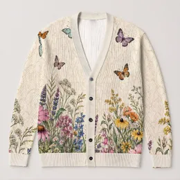 Butterfly Wildflower Meadow Style For Beach Days, Travel And Date Outings For Women All-over Print Knitted Cardigan