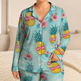 Aqua Pineapple Sunglasses Tropical Resort Gift For Summer Getaways And Beach Vacations Satin Pajamas Set