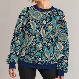 Navy Teal Paisley Florals for Vintage-Inspired Casual Style All-over Print Knitted Sweater