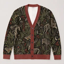 Forest Cryptid Moonlit Wildflowers for Halloween Night Walks and Autumn Layering All-over Print Knitted Cardigan