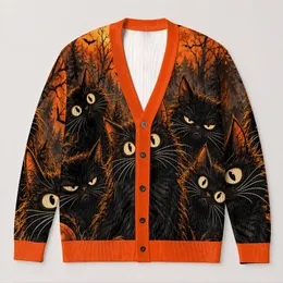 Five Black Cats and Jack O Lanterns for Spooky Halloween Nights All-over Print Knitted Cardigan
