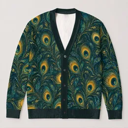 Golden Peacock Eyes for Autumn Layering and Everyday Style for Teens All-over Print Knitted Cardigan