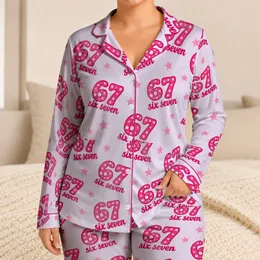 Pink Lucky Number Sixty Seven Stars for Cozy Weekend Lounging and Relaxed Home Days Satin Pajamas Set